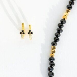 Dainty Black Cubic Zirconia Huggies dainty Gold Huggies Pretty Earrings Gift